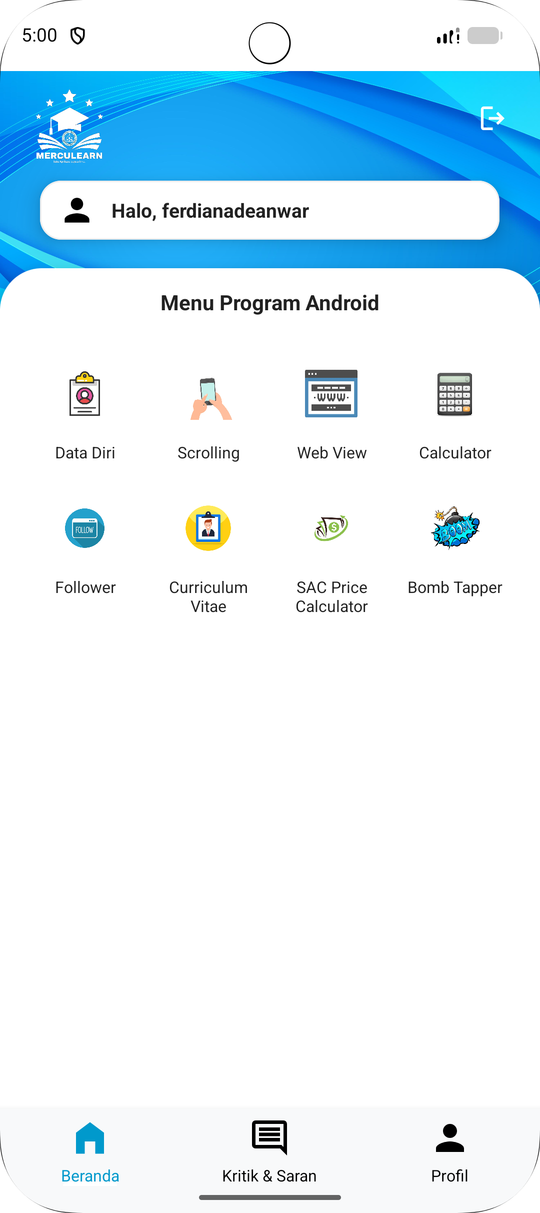 Prototype Menu MercuLearn